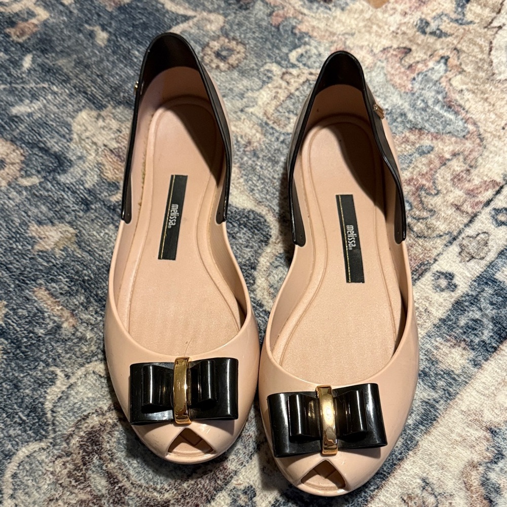 Melissa Black and Cream Bow Flats